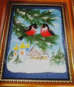 МК: Шерстяная акварель картина “ Зима”