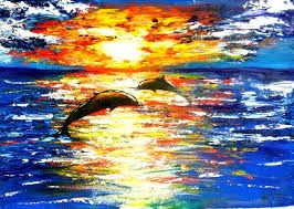 МК по маслу "Дельфины на закате"