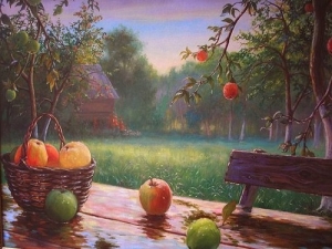 Мастер-класс по маслу "Пейзаж с яблочками"
